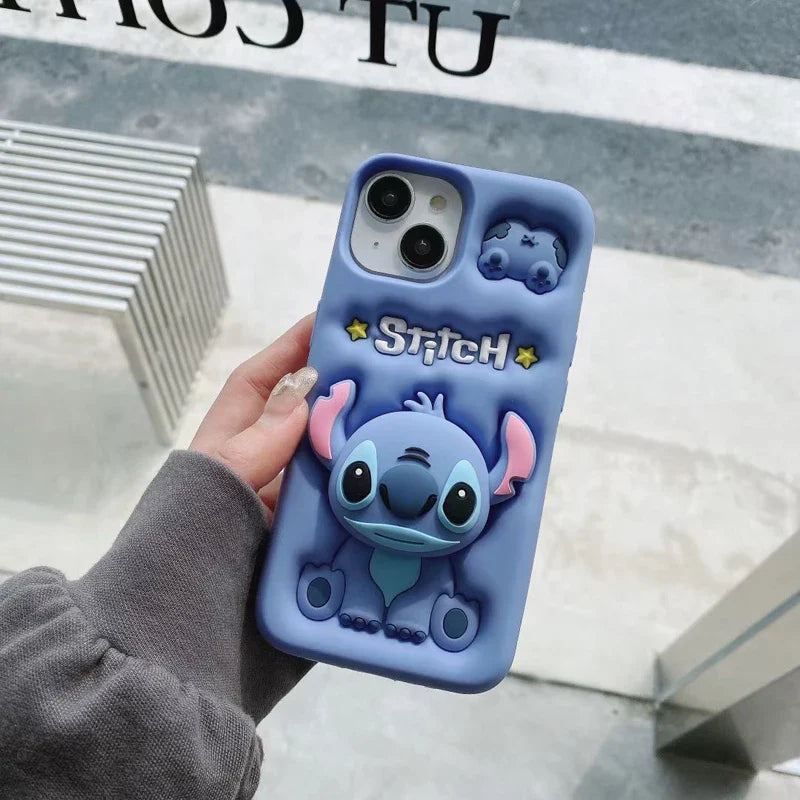 Cute Stitch Head Phone Case — Soft Silicone Grip Tok Holder for iPhone 7-15 Pro Max, XS/XR/SE/Plus