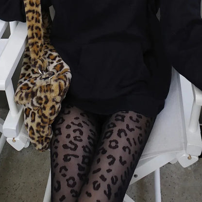 Women’s Sexy Sheer Pantyhose – Thin Transparent Gothic Black Leopard Pattern Tights, Seamless Vintage Stockings