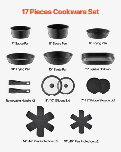 VEVOR 17-Piece Nonstick Granite Cookware Set – Induction Pots, Pans & Frying Tools for Kitchen