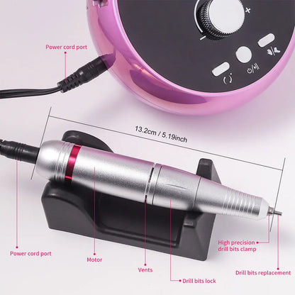 Professional 45000RPM Electric Nail Drill Machine – Manicure Sander for Gel & Cuticle Removal, White/Pink/Purple