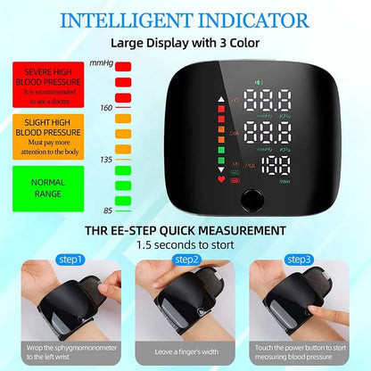 LED Rechargeable Wrist Blood Pressure Monitor – English, Russian, Portuguese, Spanish Voice Broadcast Tonometer