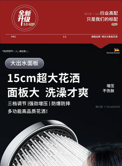15cm Large Panel High Pressure Shower Head with Filter – 3 Modes Rainfall Spray Nozzle for Bathroom Accessories