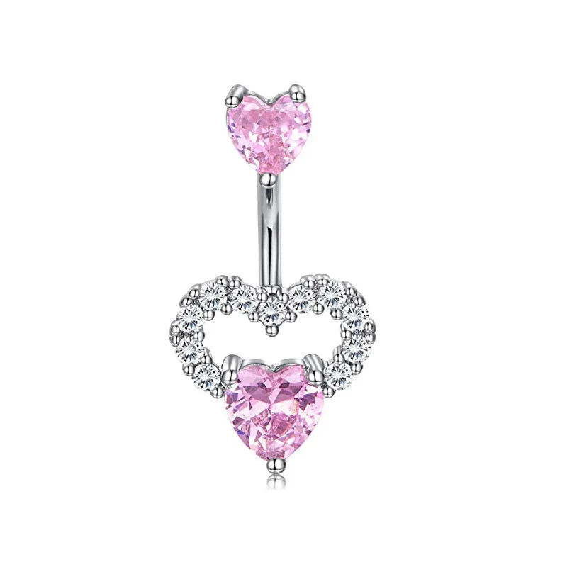 Stainless Steel CZ Belly Button Piercing – Heart & Butterfly Navel Barbell Jewelry for Women Sexy Navel Ring