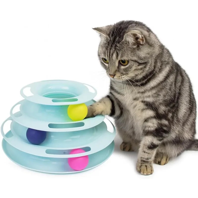4-Tier Rotating Cat Toy - Multi-Level Rolling Ball Tower for Indoor Cats with Non-Slip Base