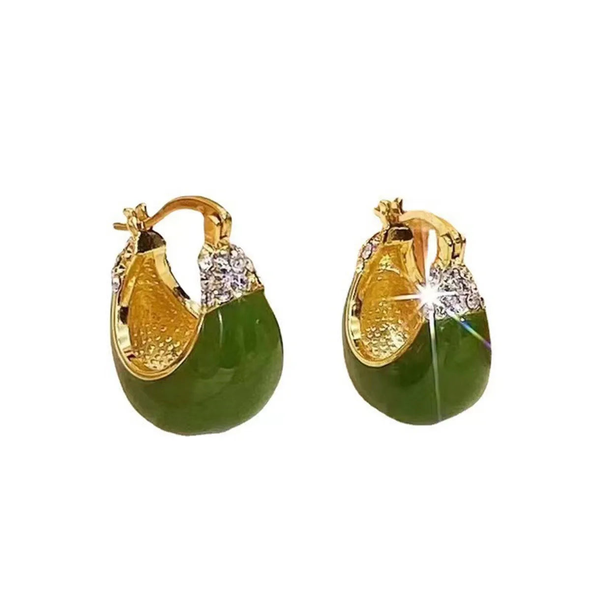 French Retro Drop Earrings – Glazed Semi-Circular Zircon Inlaid Luxury Earrings for Women, Perfect Party Jewelry