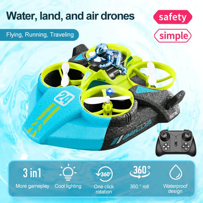 4DRC Mini RC Drone – 3-in-1 Sea, Land & Air Quadcopter with Altitude Hold, Headless Mode & 2.4G Remote Control Helicopter Toy