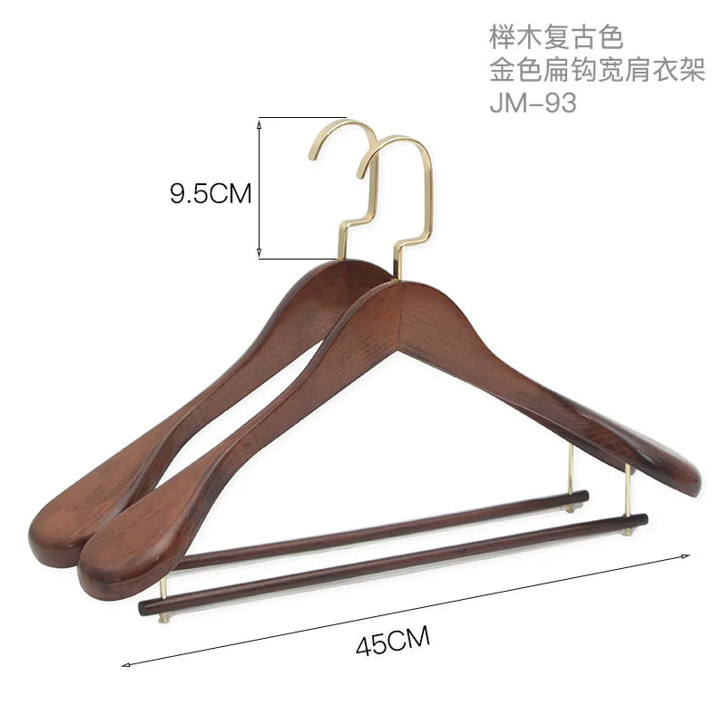 Multifunctional Wooden Coat Hanger — Retro Wide-Shoulder Flocking Rod for Clothes Drying & Closet Organization