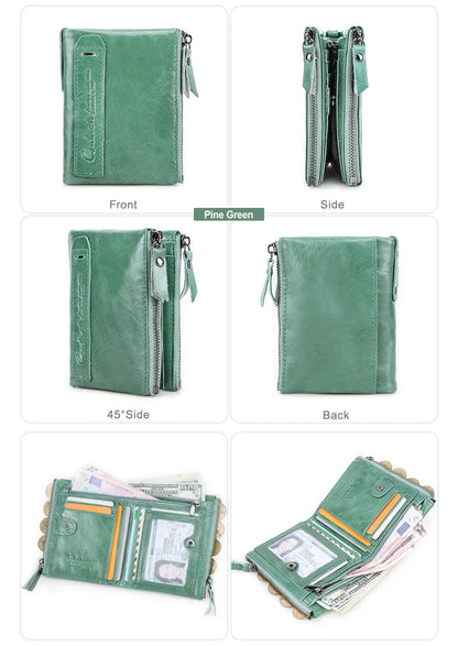 CONTACT'S Genuine Leather Short Wallet for Women — Luxury Designer Card & Coin Holder, Mini Money Clip Wallet with Free Shipping