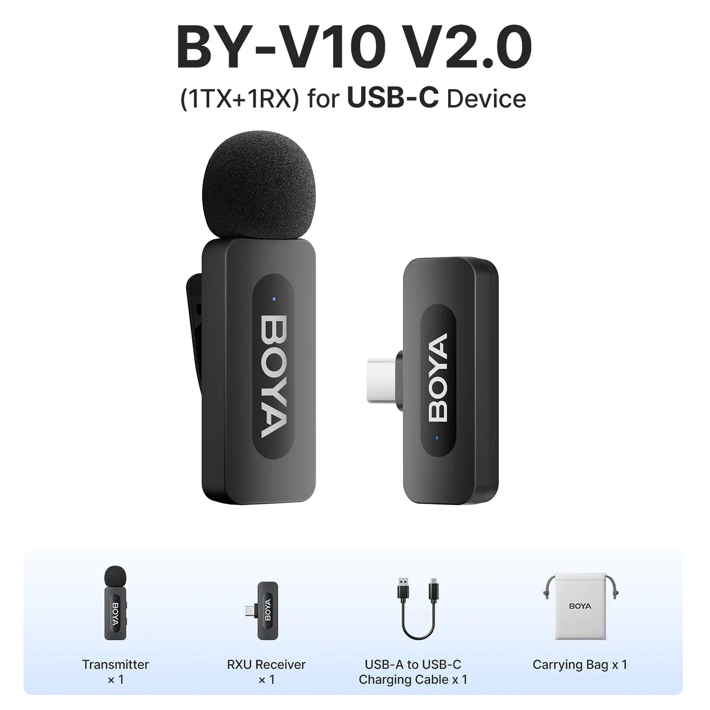 BOYA BY-V3 Wireless Lavalier Lapel Microphone – Noise-Cancelling Rechargeable Mic for iPhone, Android, Camera & Vlogging
