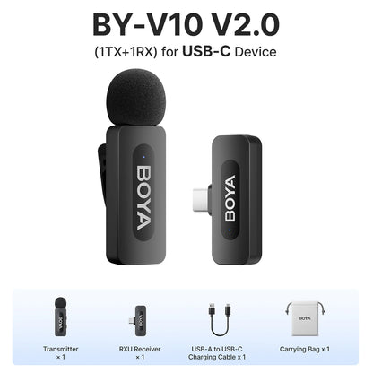 BOYA BY-V3 Wireless Lavalier Lapel Microphone – Noise-Cancelling Rechargeable Mic for iPhone, Android, Camera & Vlogging