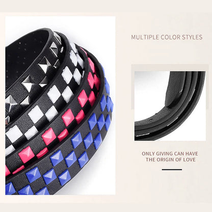 Personalized Rivets Checkerboard PU Leather Belt – 107CM Universal Hip-Hop Punk Fashion Belt for Men & Women