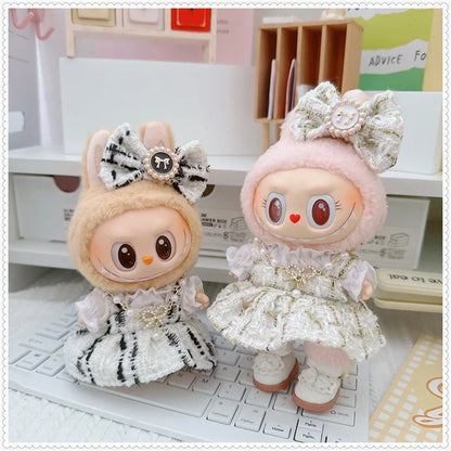 Labubu Doll Accessories — 17cm Luxury Woolen Shawl Suit & Skirt Set with Messenger Bag & Loafers