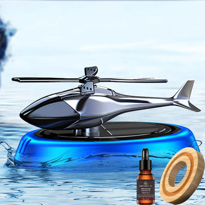 Solar-Powered Rotation Helicopter Car Air Freshener – Alloy + ABS Wooden Aromatherapy Aroma Diffuser