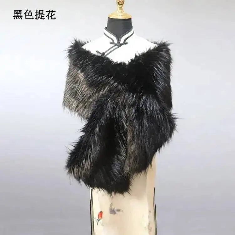 32-Color Luxury Faux Fox Fur Shawl – Women’s Plush Winter Scarf, Wrap & Cape for Wedding & Coat