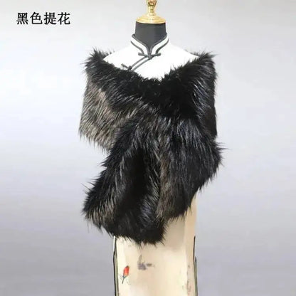 32-Color Luxury Faux Fox Fur Shawl – Women’s Plush Winter Scarf, Wrap & Cape for Wedding & Coat