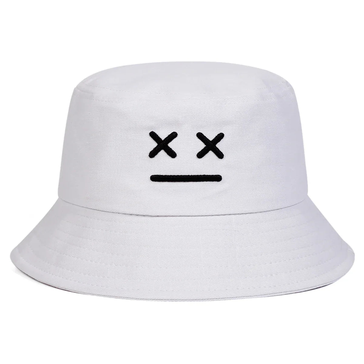 Unisex Smiling Face Embroidered Bucket Hat – Outdoor Casual Fisherman Cap with Sunscreen