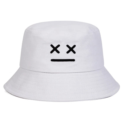 Unisex Smiling Face Embroidered Bucket Hat – Outdoor Casual Fisherman Cap with Sunscreen