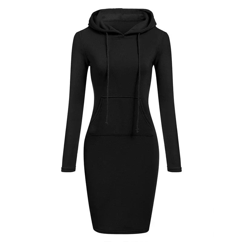 Autumn Ladies Hooded Dress - Women's Sweatshirt Hoodie Dress Tops for Casual Wear