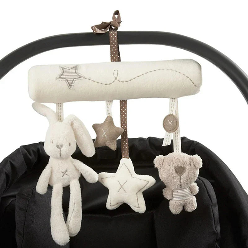 2025 Hanging Plush Toy – Rabbit Baby Hand Bell Safety Seat Toy, Multifunctional Stroller Mobile Gift