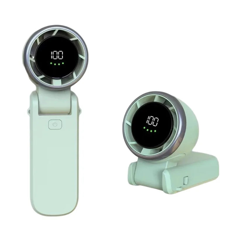 2025 Hanging Neck Outdoor Mini Fan – 180° Folding Handheld High-Speed Turbo Desktop Fan