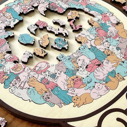 135-Piece Cat-Shaped Wooden Jigsaw Puzzle – Unique Irregular Puzzle Game for Cat Lovers, Birthday & Xmas Gift
