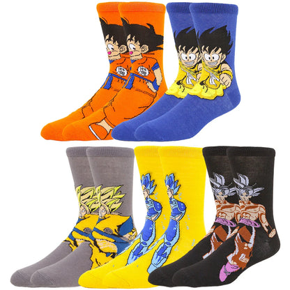 5 Pairs BANDAI Dragon Ball Anime Socks – Unisex Hip Hop Street Style Crew Socks for Men & Women