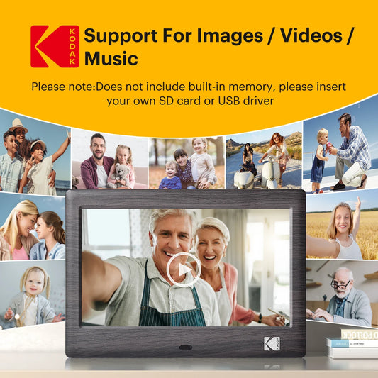 KODAK 7-Inch Digital Photo Frame with Remote – 1024x600 HD Screen, Electronic Album, Video, Music, Clock & Calendar Player