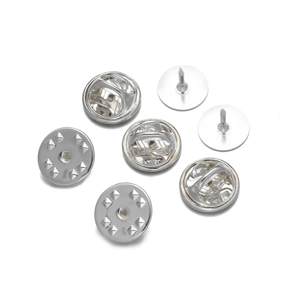 50-Set Brooch Pin Holders – Tie, Hat & Badge Backings with Flat Base & Butterfly Clasp for DIY Jewelry Findings