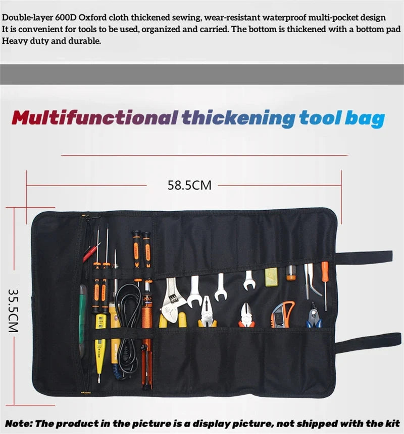 22-Pocket Oxford Canvas Folding Wrench Roll – Waterproof Tool Storage Organizer with Hand Roller