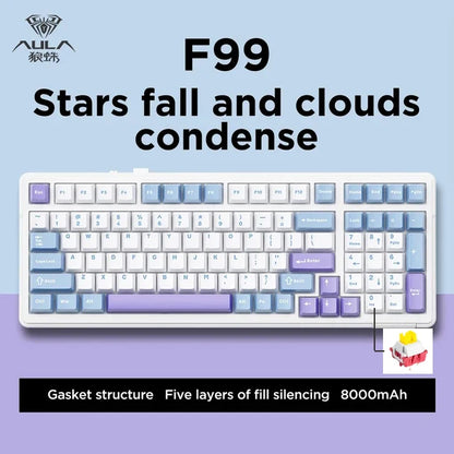 AULA F99 99-Key Gaming Mechanical Keyboard – Wired, 2.4G Wireless, Bluetooth, Hot-Swappable PBT Gasket RGB for Gaming & Typing