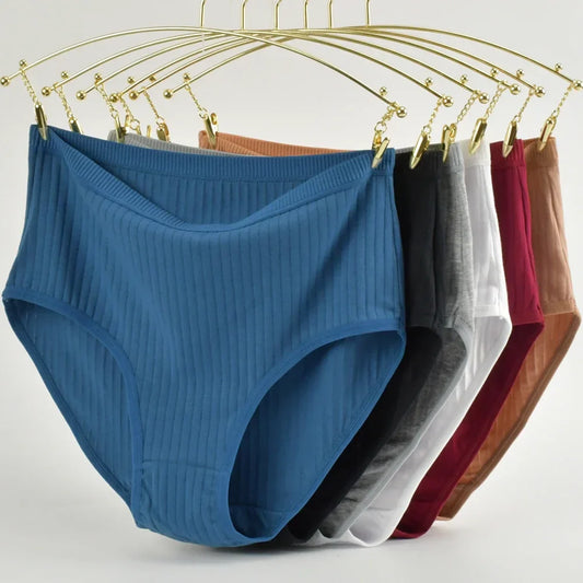 Soft High Waist Cotton Panties – Breathable Plus Size Women’s Underwear, Striped Lingerie Briefs