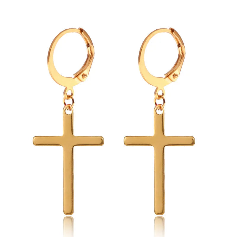 Gold Cross Huggie Hoop Earrings - Minimalist Dangle Charm Jewelry for Men & Women