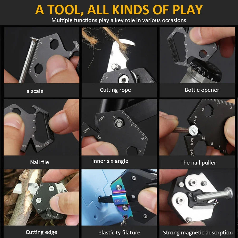 Multifunctional Hexagon Keychain Tool – Mini EDC Screwdriver, Folding Coin Knife & Pocket Gear for Outdoor Use