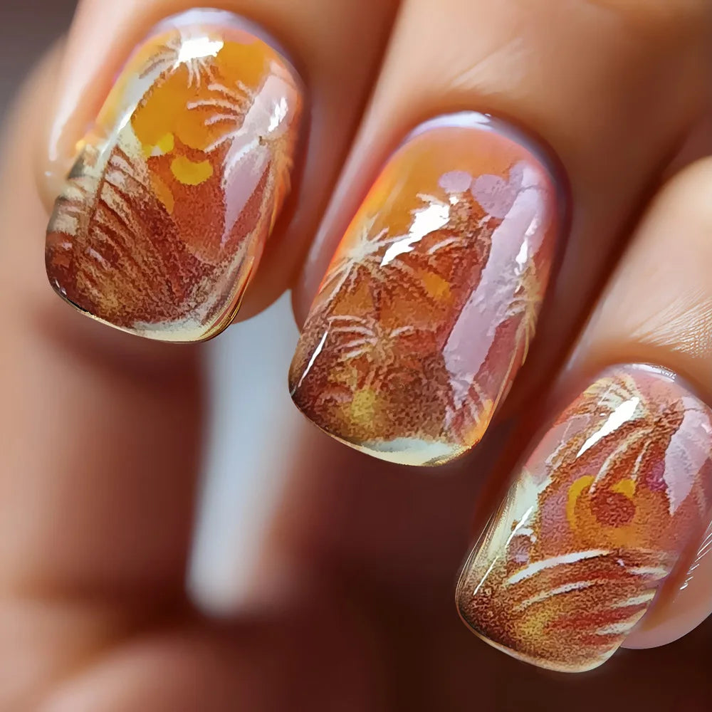 24pcs Blue Golden Stripe Press-On Nails Shiny Powder Long Square Full Cover False Nail Tips Wearable Love Design