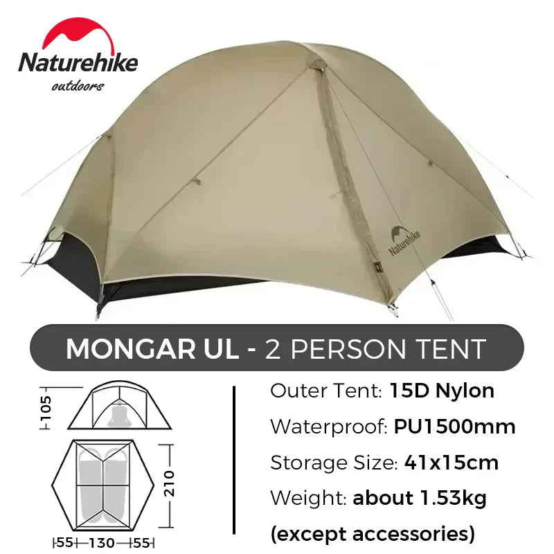 Naturehike Mongar UL Hiking Tent – 1-2 Person Ultralight Waterproof 15D Nylon Backpacking Tent
