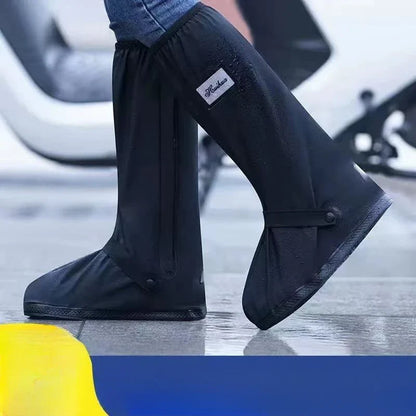 Black Waterproof Rain Boot Covers – High-Top Shoe Covers with Reflector for Motorcycle, Bike & Outdoor Use (Men & Women)