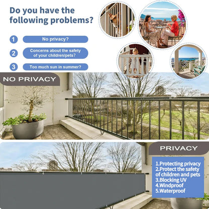 Balcony Privacy Screen Fence Cover with Grommets – Waterproof UV Protection Sunshade Cloth for Patio, Garden & Outdoor Shelter