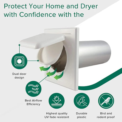 Dual Door Dryer Vent Cover with Screws – Easy Install Exterior Exhaust Vent for Home Safety