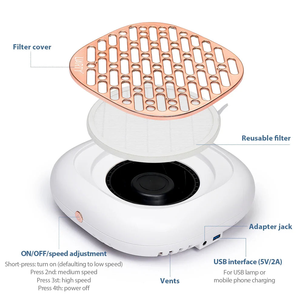 130W Brushless Nail Dust Collector – Powerful Suction Nail Dust Extractor, Manicure Vacuum Cleaner with 2 Filters