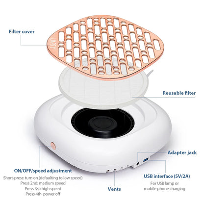 130W Brushless Nail Dust Collector – Powerful Suction Nail Dust Extractor, Manicure Vacuum Cleaner with 2 Filters