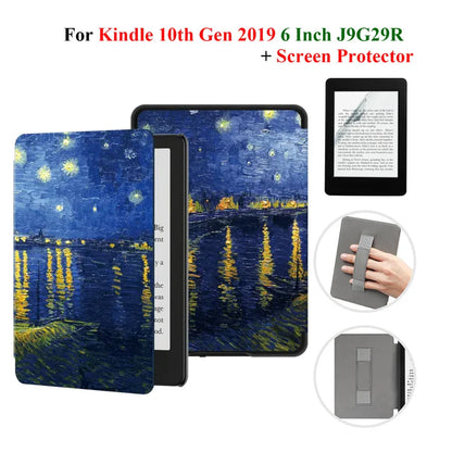 Kindle 10th Gen 6" Leather Case – Hand Strap & Screen Protector Cover with Wake/Sleep Function (2019, J9G29R)