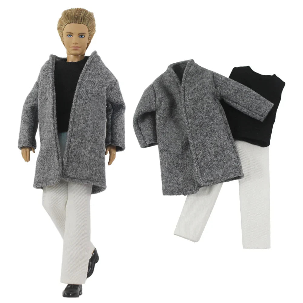 1 Set Woolen Overcoat Outfit for 12-inch Ken Doll – Multiple Styles Doll Clothes