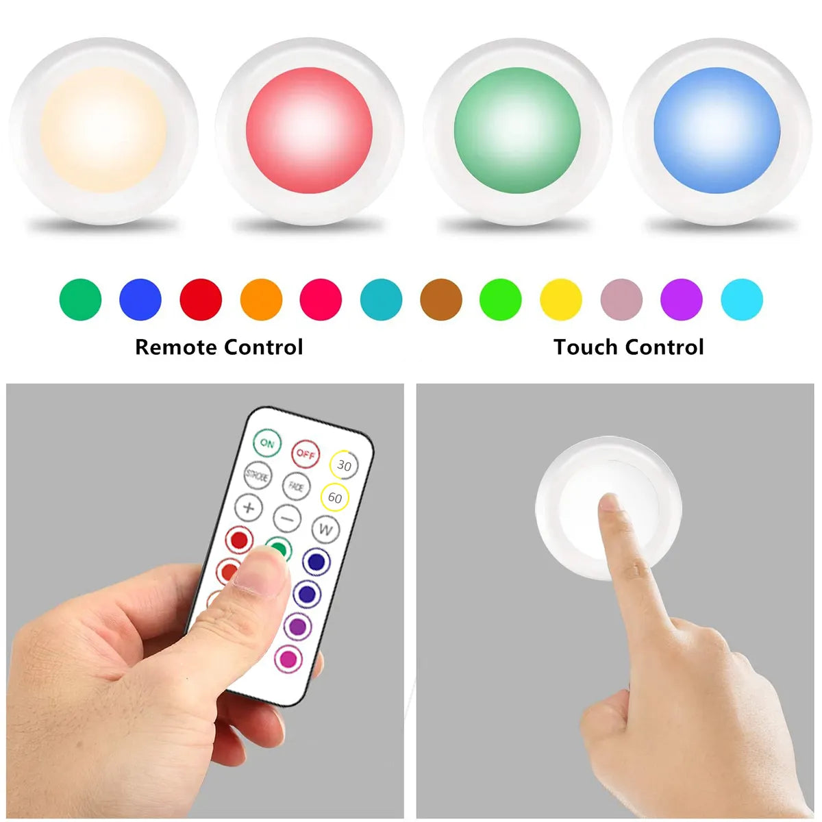 Wireless RGB Color Changing LED Under Cabinet Lights with Remote Control - Ideal Night Light for Kitchen, Bedroom, Closet, and Counters