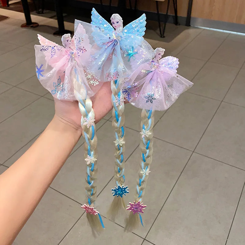 Disney Frozen Elsa Princess Wig & Braid Hairpin - Kawaii Hair Clip Accessories for Girls, Anime Cartoon Toy Gifts