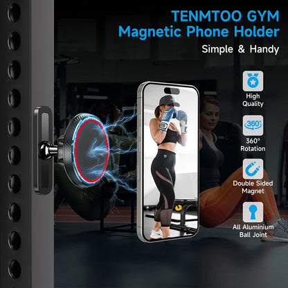 Tenmtoo Gym Magnetic Phone Holder – 360° Adjustable Stand for MagSafe, Compatible with iPhone 15/14/13 & 4.7-6.5 Inch Smartphones