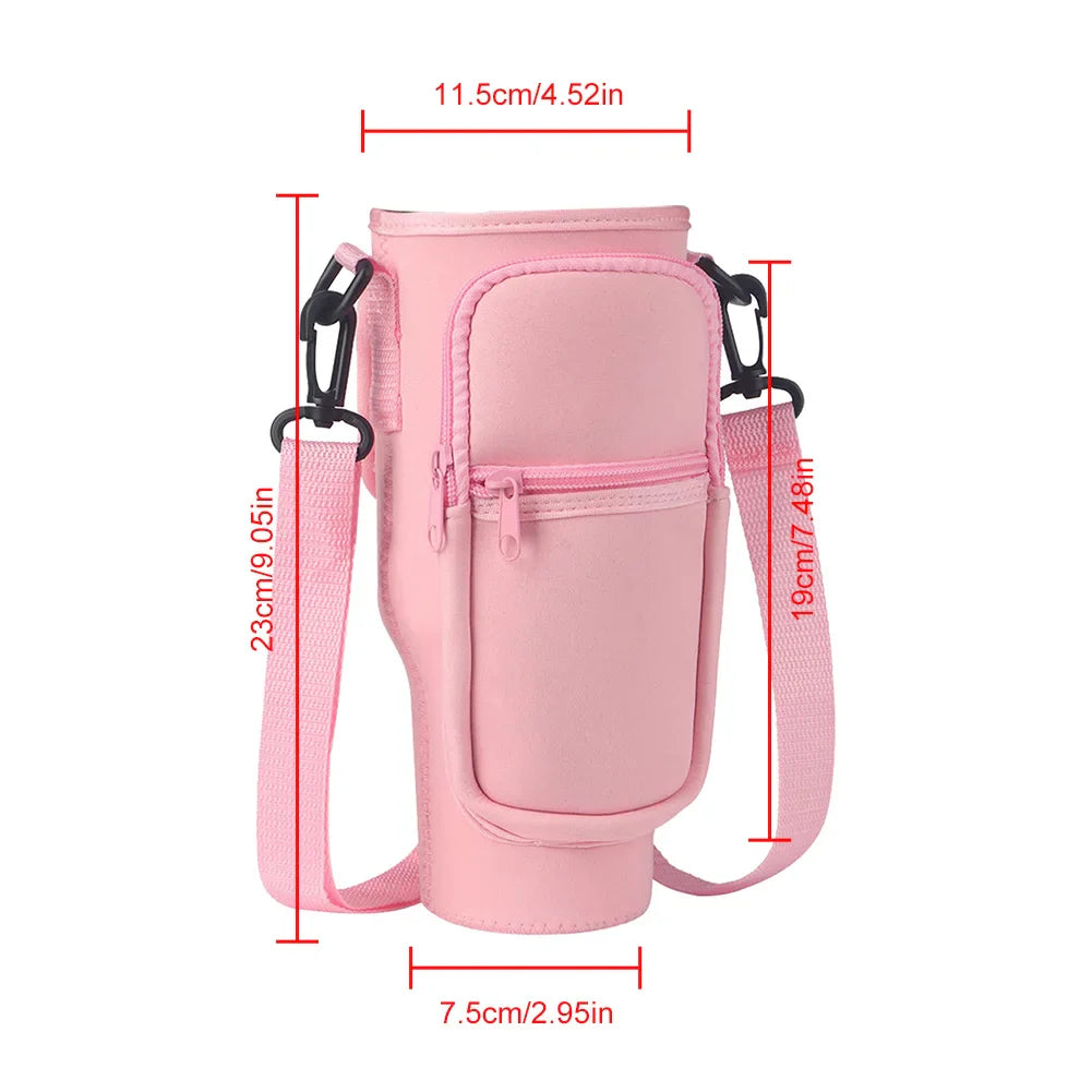Portable Water Bottle Carrier Bag – Neoprene Holder with Phone Pocket for Stanley 40oz Tumbler with Handle