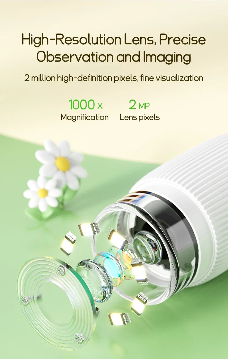 2.0 Inch Mini Pocket Microscope - 1000X Handheld Kids Science Experiment Tool, Outdoor STEM Toy for Children