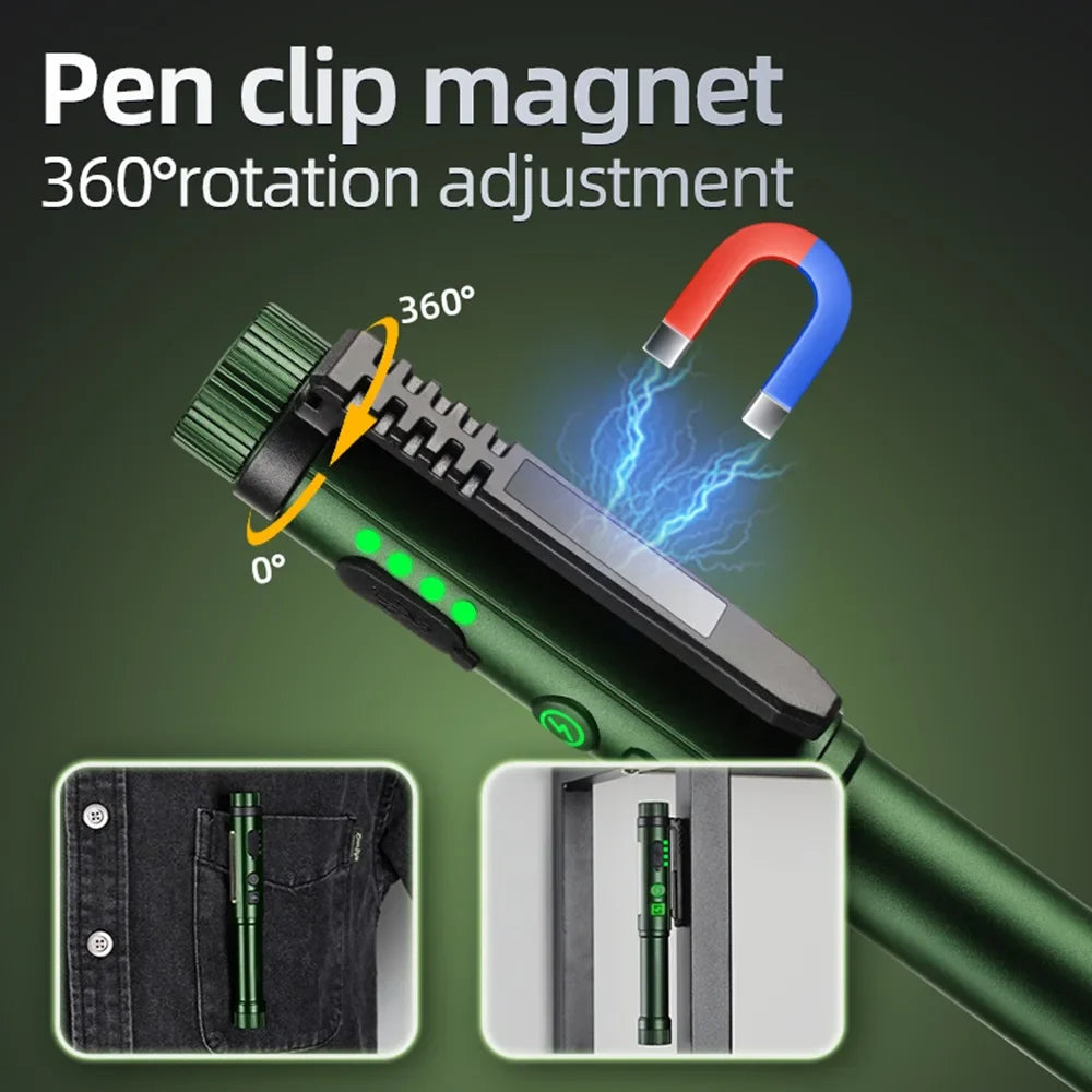 2-in-1 High Bright COB LED Pen Flashlight – USB Rechargeable Mini Torch for Camping, Hiking, Emergency & Outdoor Work Light