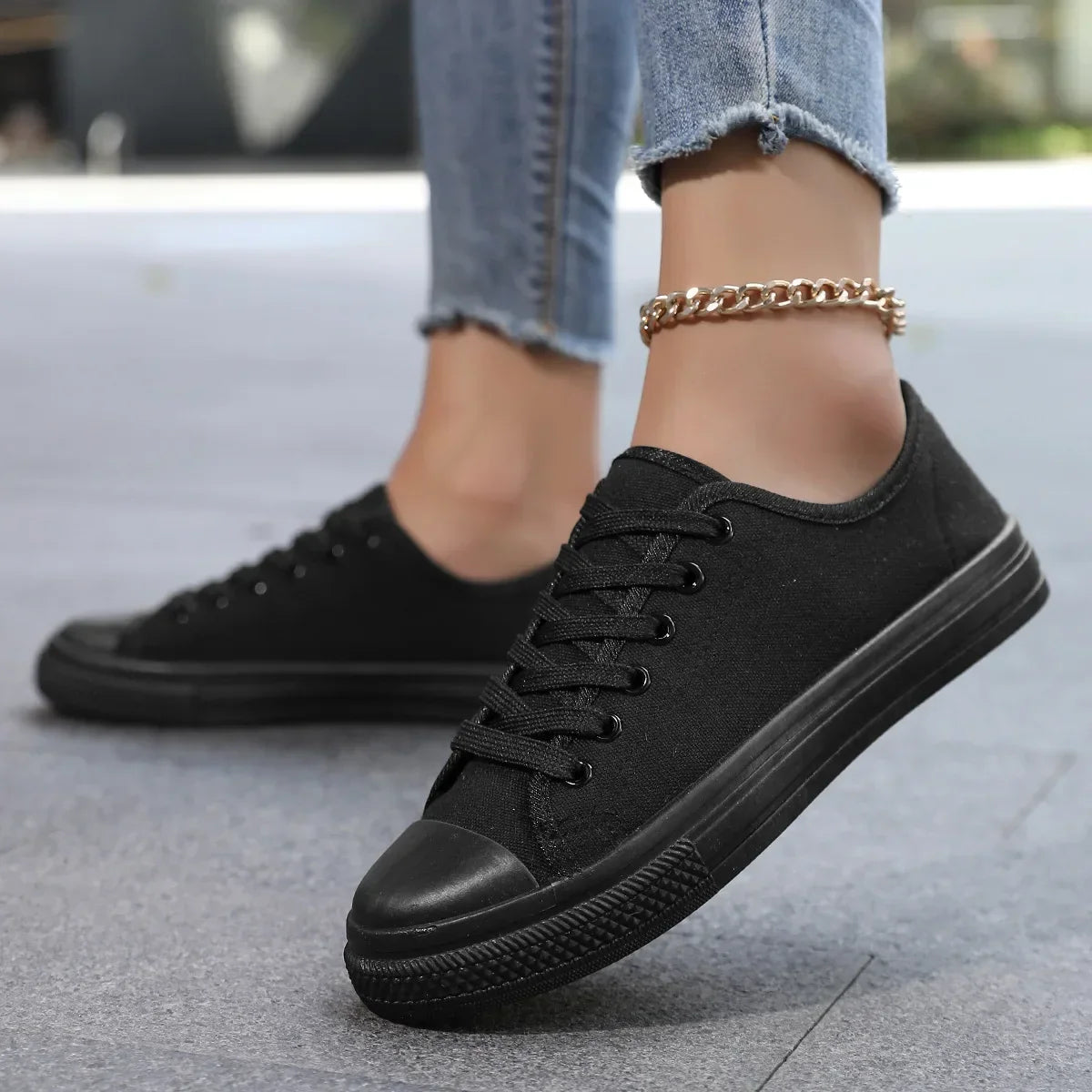 Black Canvas Shoes for Women – 2025 Spring/Autumn Casual Breathable Plimsoll Sneakers, Comfortable Style