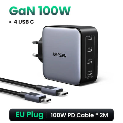 UGREEN 100W GaN 5-Port USB-C Charger – Fast Charger QC4.0/3.0 PPS for MacBook, Laptop, iPhone 16/15/14 Pro, Tablet